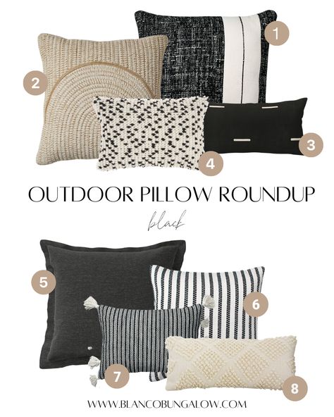 Round Outdoor Seating, Patio Pillows Outdoor, Grey Outdoor Furniture, Black Couches, Patio Couch, White Couches, Black And White Pillows, Patio Pillows, Pillow Arrangement