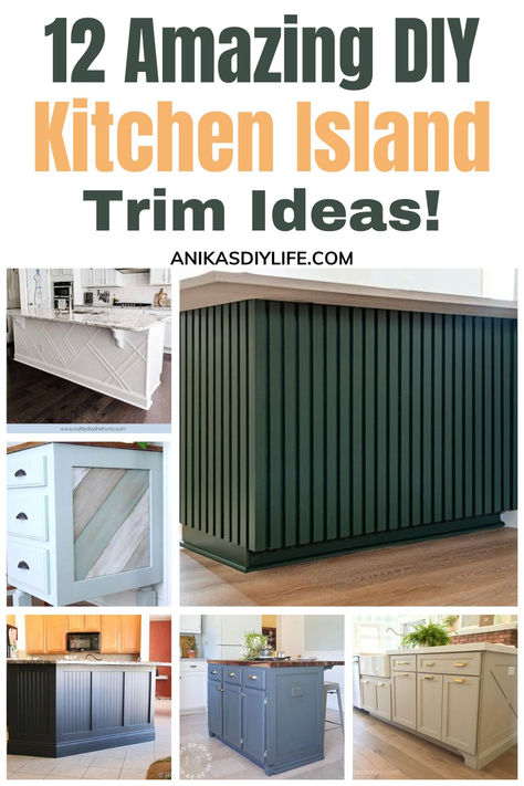 Take your boring kitchen island and transform it with trim. It's an easy DIY home improvement project that will elevate the design of your kitchen. Check out these 12 kitchen island trim ideas for inspiration!#anikasdiylife Kitchen Island Redo Diy Ideas, Diy Center Island Kitchen Ideas, Painted Kitchen Islands Ideas, Island Kick Plate Ideas, Diy Kitchen Island Makeover Ideas, Island Cover Ideas, Island Front Ideas, Back Of Kitchen Island Ideas, Tiled Kitchen Island Base