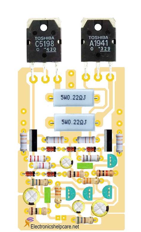 DIY amplifier circuit using C5198 and A1941 Pre Amplifier Circuit Diagram, Amplificador 12v, Cool Raspberry Pi Projects, Amplifier Circuit Diagram, Mini Amplifier, Diy Amplifier, Amplifier Audio, Raspberry Pi Projects, Guitar Amplifier