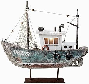 Wood Sailboat Nautical Decor with LED Light - Decorative Sailing Boat Model Beach Themed Ship Table Centerpiece Rustic Distressed Ocean Decoration Boats Figurine Ornaments Rustic Beach House Decor, Wood Sailboat, Rustic Beach House, Rustic Coastal Decor, Sailboat Decor, Lighthouse Decor, Wooden Sailboat, Model Sailboat, Boat Decor