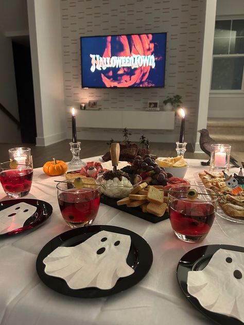 Halloween movie night snacks and setup