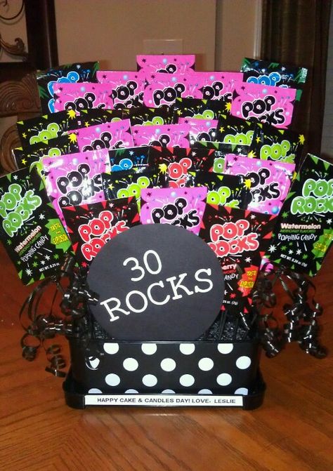 30 ROCKS! Happy 30th Birthday! :) 30th Birthday Candy Table, 30th Birthday Party Table Centerpieces, 90s Rock Birthday Party Theme, Back To The 90s 30th Birthday, 30 Rocks Birthday Ideas, 30th Surprise Party Ideas For Her, Cheap 30th Birthday Ideas, 80s Rock Theme Party, 90s 30th Birthday Party Theme