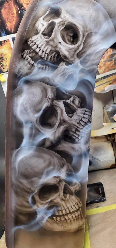 Airbrush Skull, Custom Airbrushing, Airbrush Art, Air Brush, Skull Tattoos, Paint Ideas, Gas Tanks, Skull Tattoo, Zombie