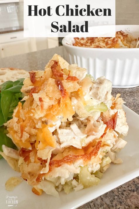 Hot Chicken Salad - Granny's in the Kitchen Baked Chicken Salad, Hot Chicken Salad, Warm Chicken Salad, Hot Chicken Salads, Homemade Chicken Salads, Chicken Salads, Chicken Salad Recipe Easy, Favorite Casseroles, Beautiful Salad