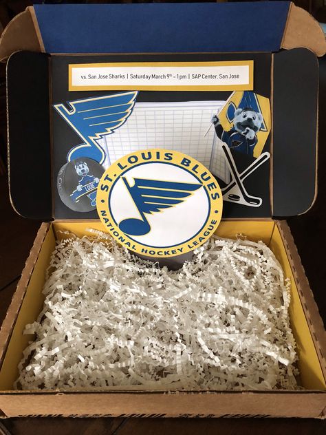 Hockey Ticket Gift Ideas, How To Gift Tickets For Christmas, Ticket Gift Wrapping Ideas, Concert Gift, Blues Hockey, Life Help, St Louis Blues, Gift Diy, Painting Gift