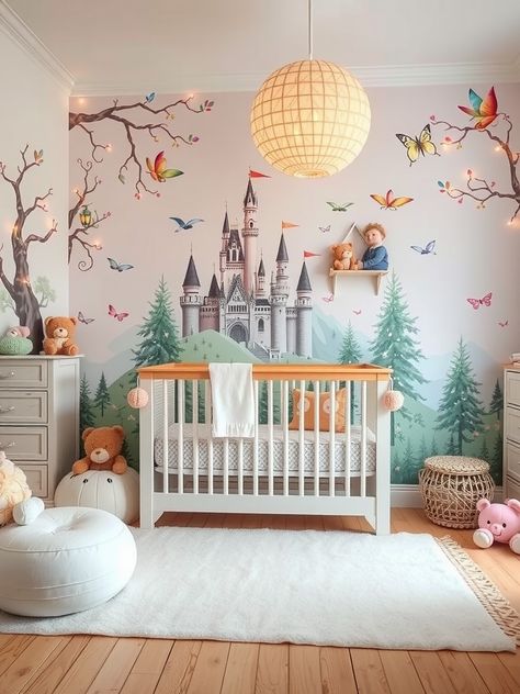 21 Nursery Ideas to Create a Dreamy Baby Space Nursery Ideas Garden, Disney Baby Room Ideas, Disney Nursery Ideas, Book Themed Nursery, Disney Baby Rooms, Fairy Tale Nursery, Disney Inspired Nursery, Storybook Nursery, Popular Color Schemes