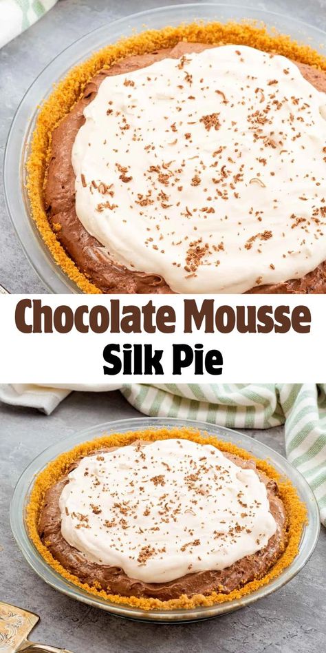 Satisfy your sweet tooth with this no-bake chocolate pie featuring a graham cracker crust. The rich chocolate mousse filling is easy to prepare, making it a perfect dessert for any occasion. No Bake Chocolate Mousse Pie, No Bake Chocolate Pie Recipe, Chocolate Mousse Pie Recipe, Graham Cracker Crust Dessert, No Bake Chocolate Mousse, Graham Cracker Crust Pie Recipes, Easy Chocolate Pie Recipe, Rich Chocolate Mousse, Baked Graham Cracker Crust