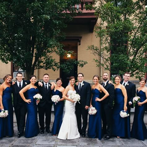 Navy Formal Bridal Party // Calypso Rae Photography // http://www.theknot.com/weddings/album/145190 Deep Navy Bridesmaid Dresses, Wedding Inspo Navy Blue, Navy And Black Wedding Colors, Navy Blue Bridesmaids And Groomsmen, Saphire Blue Bridesmaids Dresses, Navy Blue And Black Wedding Theme, Wedding Theme Navy Blue, Blue And Black Wedding Theme, Sapphire Bridesmaid Dresses