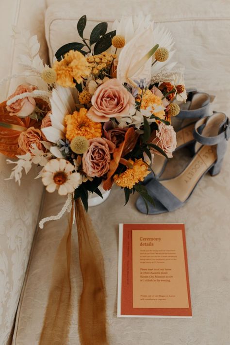 Earth Tone Wedding, Fall Wedding Flowers, Kansas City Wedding, Orange Wedding, Bouquet Of Flowers, Junebug Weddings, City Wedding, Wedding Themes, Backyard Wedding