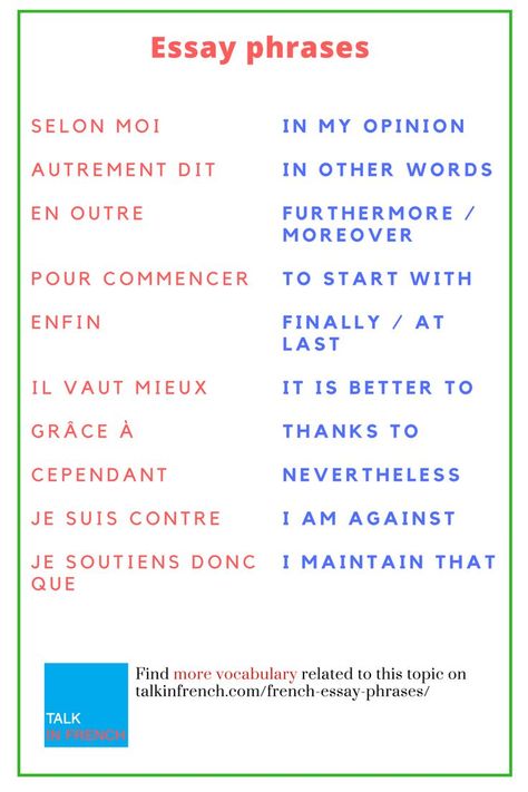 Are you struggling to write essays in French? In this article, I have shared a list of 30 useful French words and phrases that will help you create more sophist Essay Phrases, Learning People, French Sentences, Useful French Phrases, French Flashcards, Basic French Words, Study French, French Language Lessons, French Education