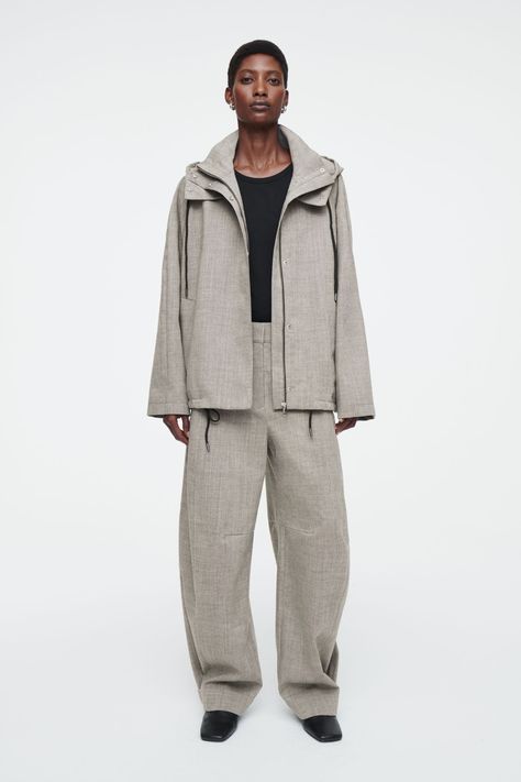 WOOL BARREL-LEG UTILITY TROUSERS - GREY MÉLANGE - COS Belted Cape, Utility Trousers, Land Management, Denim T Shirt, Women Magazines, Utility Pants, Animal Welfare, Denim Coat, Short Shirts