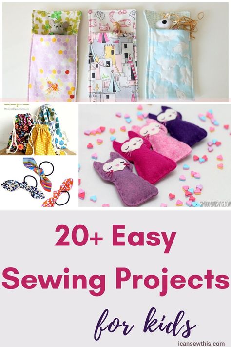 More than 20 easy sewing projects for kids, to keep them busy, entertained and learning. Sewing with your kids is fun and creates a sense of togetherness. Besides, you get to make cool stuff. If your kids want to learn how to sew, have a look at these ideas! #sewing #easyprojects #forkids #diy #sewingwithkids #learntosew Begginer Sewing Projects Simple, Sewing For Kids Beginning, My First Sewing Project, Easy Sewing Crafts For Kids, East Sewing Projects, Easy Sewing Machine Projects For Kids, Easiest Sewing Projects, Kid Friendly Sewing Projects, Easy Sewing Crafts For Beginners