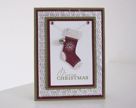 Stitched Stocking-3 Card Making Party, Christmas Card Making, Stamped Christmas Cards, Holiday Stamping, Christmas Stencils, Stampin Up Christmas Cards, Tin Foil, Stampin Up Christmas, Foil Cards