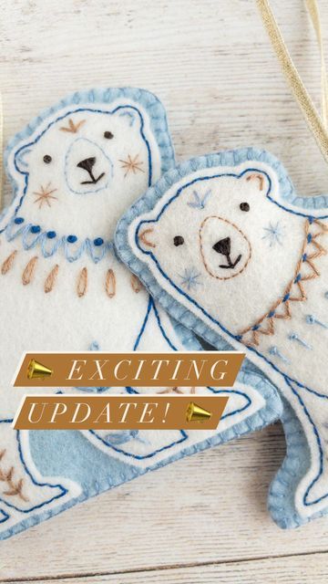 Tamara Carlier | Modern hand embroidery patterns | Etsy shop on Instagram: "📣 I’m super excited to announce the full supplies kit is now available to make my polar bears! 📣 I’m delighted to be working with Janet @feltonthefly – she’s put together a complete package of everything you’ll need: 🧶 100% Merino wool felt in baby blue and ecru – THIS is the good stuff!! 🧵 Four skeins of DMC floss 🐑 Pure wool stuffing to pad both bears 🎄 Satin cord to make the hangers. ➡️ Head to @feltonthefly to get your supplies kit – the link in bio will take you right to it (also check out my Stories). You can be assured of the finest quality, 100% Merino wool – Janet only supplies the best! 🐻‍❄️🐻‍❄️ Pick up the polar bears pattern from my Etsy shop if you haven’t already (link in bio @thehoopinhand). Modern Hand Embroidery Patterns, Modern Hand Embroidery, Felt Ideas, Polar Bears, Dmc Floss, Hand Embroidery Patterns, Bear Pattern, Super Excited, Polar Bear