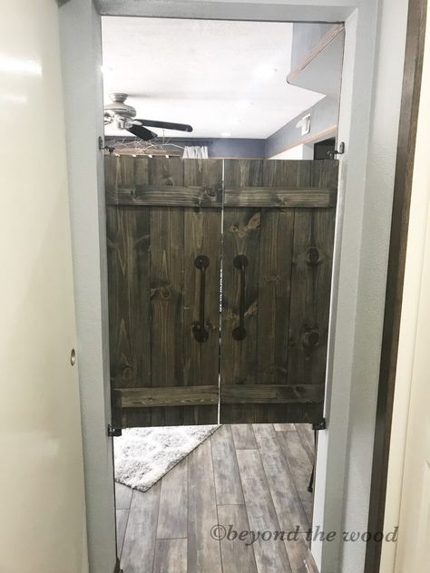 Beyond the Wood Swinging Barn doors, saloon style, DIY Saloon Doors For Laundry Room, Diy Saloon Doors How To Make, Swinging Kitchen Door Ideas, Swinging Saloon Doors Diy, Cafe Doors Ideas, Saloon Doors For Pantry, Salon Doors Swinging, Modern Saloon Doors, Saloon Style Doors