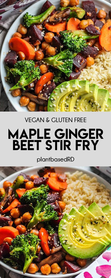 Maple Ginger Beet Stir Fry  (vegan & gluten free) - Plant Based RD Easy Dinner Recipes Plant Based, Ginger Beets Recipe, Recipe With Beets Dinners, Beets Dinner Recipe, Meal Prep With Beets, Dinner With Beets, Cooked Beets Recipe, Vegan Beet Recipes, Gfdf Recipes