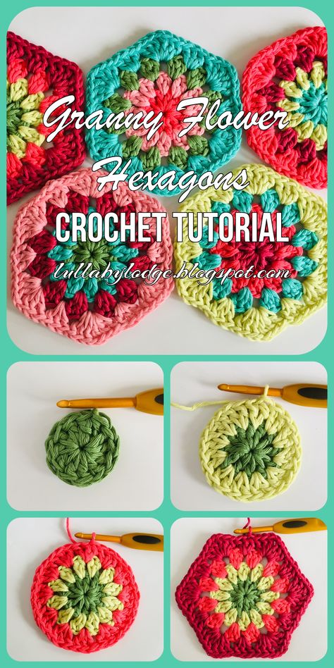 Hexagon Granny Square Pattern, Hexagon Granny Square, Crochet Hexagons, Hexagon Crochet Pattern, Granny Square Crochet Patterns Free, شال كروشيه, Crochet Hexagon, Crochet Blog, Learn How To Crochet