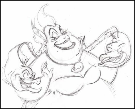 Disney Villain Sketches, Ursula Sketch, Villian Drawings, Ursula Drawing, Disney Sleeve, Disney Drawings Sketches, Disney Art Drawings, Disney Concept Art, Disney Sketches