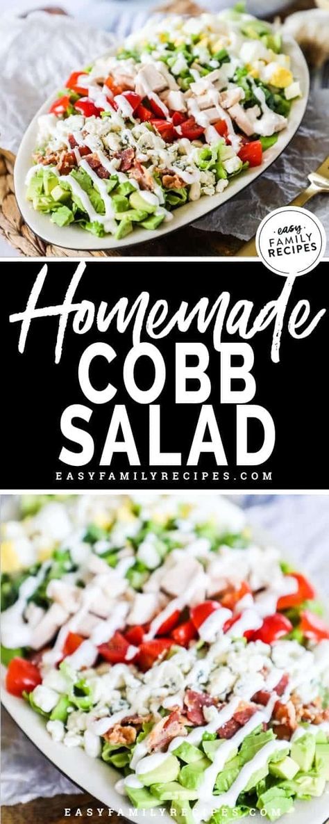 Chicken Cobb Salad · Easy Family Recipes Easy Cobb Salad, Chicken And Rice Dinner, One Pot Chicken And Rice, Recipes Tuna, Chicken Cobb Salad, Recipes Spinach, Classic Cobb Salad, Cobb Salad Recipe, Main Salad