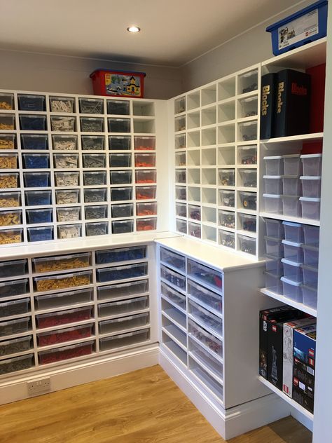 My Lego room Lego Room Ideas Organizing, Lego Storage Closet, Small Lego Room, Large Lego Storage Ideas, Basement Lego Room, Lego Studio Room, Adult Lego Room, Lego Sorting And Storage, Lego Room Ideas For Adults