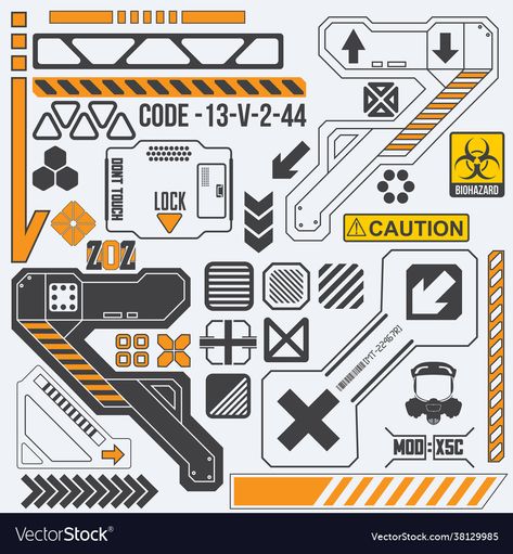 Tech Art Design, Sci Fi Game Assets, Cyberpunk Elements Png, Sci Fi Pattern, Sci Fi Graphic Design, Tech Graphic Design, Cyberpunk Elements, Tech Pattern, Utilitarian Design