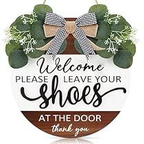 No Shoes Sign, Front Door Wood, Shoes Off Sign, Porch Entrance, Entrance Decoration, Wood Front Doors, No Shoes, Take Off Your Shoes, Door Plaques