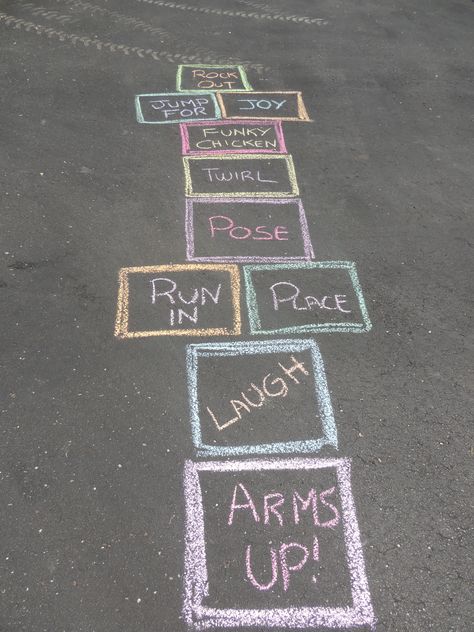 Games To Play With Chalk, Hopstoch Ideas, Chalk Art Games, Cute Hopscotch Ideas, Chalk Art Hopscotch, Sensory Sidewalk Chalk Path, Easter Hopscotch, Hop Scotch Games For Kids, Chalk Hopscotch Ideas