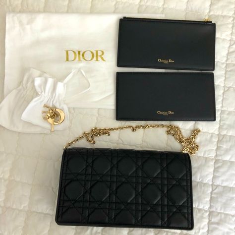 Authentic Lady Dior Pouch Lambskin Cannage Black Lady Dior Pouch, Pouch Aesthetic, Dior Pouch, Armani Hotel, Dream Bags, Dior Handbags, Lady Dior, Vision Board, Dust Bag