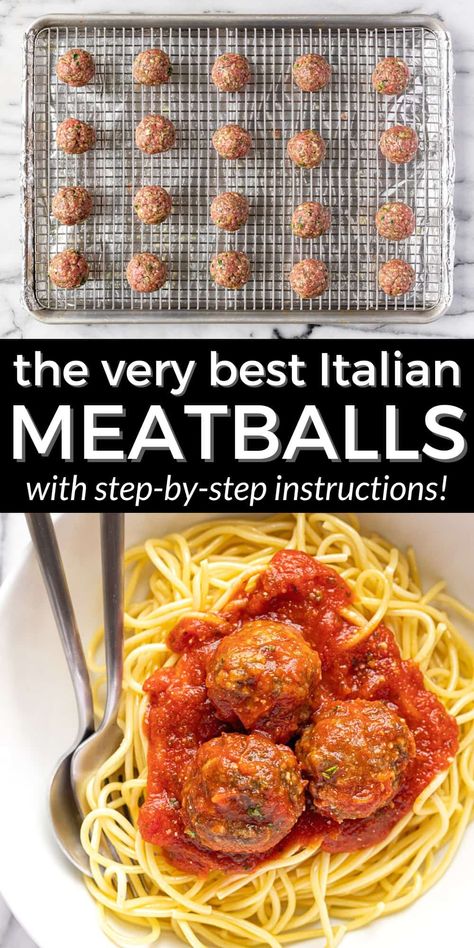 The Very Best Italian Meatballs Recipe (Ready in 30 Minutes!) Meatballs Recipe Italian, Meatballs Pasta, Best Baked Meatballs, Italian Meat Balls, Tiny Meatballs, Meatball Recipes Baked, Homemade Meatballs For Spaghetti, Italian Meatball Recipes Oven, Meatballs Recipe No Breadcrumbs