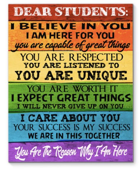 Setting a positive classroom culture by being real, transparent, and THERE for all students and letting them know that you're there to listen and encourage, no matter what the circumstance! Teacher First Day Of School, Positive Classroom Environment, Teacher Canvas, Colorful Wall Art Canvas, Teacher Office, Back To School Gifts For Teachers, Dear Students, Personalized Canvas Print, Best Teacher Gifts