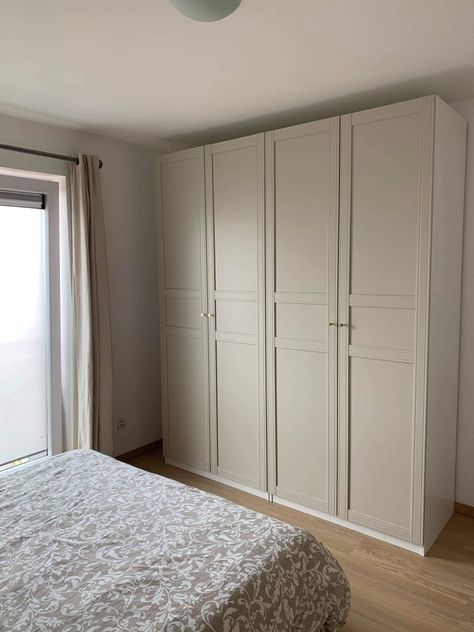 Ikea Beige Wardrobe, Pax Beige Wardrobe, Beige Pax Wardrobe, Kleppstad Ikea Ideas, Flisberget Ikea, Ikea Pax Beige, Ikea Pax Closet Doors, Ikea Pax Bedroom, Pax Inspiration