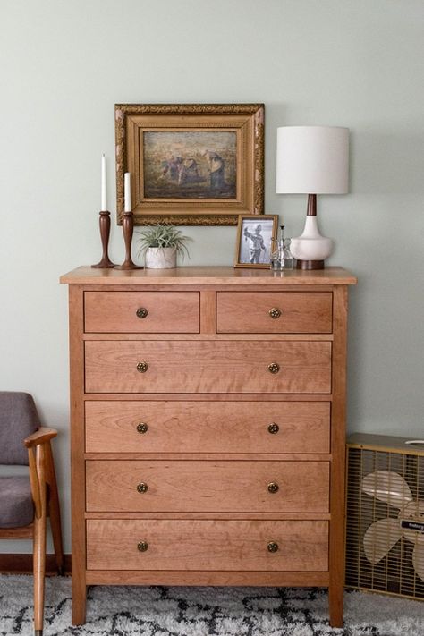 English Cottage Dresser, Styling A Tall Dresser Top, Bedroom With Tall Dresser, Short Dresser Decor, Tall Bedroom Dresser Decor, Grand Millennial Dresser Decor, How To Decorate A Tall Dresser, Styling A Tall Dresser, Tall Vintage Dresser