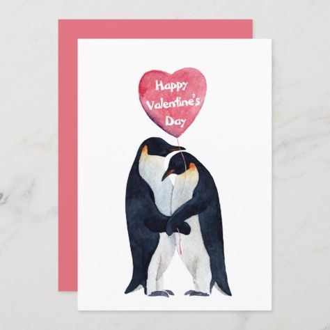 Couple Emperor Penguins Valentine�s Day for $2.72 - Valentine's Day Penguin Valentines, Penguin Holiday Card, Penguin Heart, Penguin Watercolor, Emperor Penguins, Valentines Watercolor, Emperor Penguin, Valentines Day Couple, I Love My Girlfriend