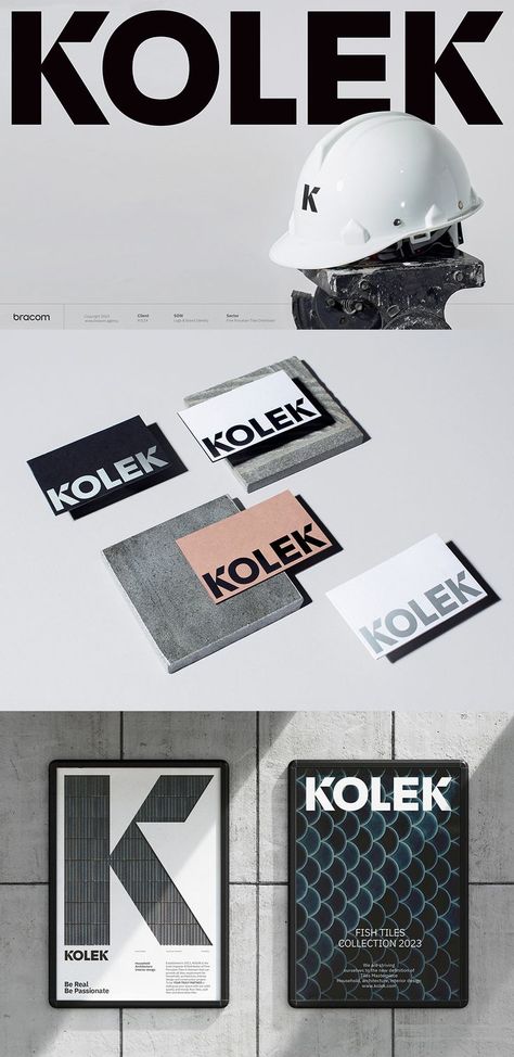 A creative logo designed by Bracom Agency for Kolek, the main importer and distributor of fine porcelain tiles based in Vietnam. Find out more at CardDsgn.com #logo #logotype #logodesign #brandinspiration #branddesign #typography #graphicdesign #typeface #wordmark #logomark #porcelain #tiles #architecture #interiordesign Tile Logo, Business Card Gallery, Fish Tiles, Architecture Logo, Logo Process, Modern Business Cards Design, Logo Diy, Logotype Design, Porcelain Tiles