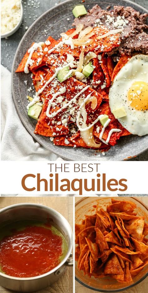 Mole Chilaquiles Recipe, Chilaquiles With Enchilada Sauce, Mexican Breakfast Recipes Chilaquiles, Easy Chilaquiles Recipe Simple, Salsa For Chilaquiles, Chiliquillas Sauce Recipe, Best Chilaquiles Recipe, Meals With Queso Fresco, Easy Chillaquilles Recipe