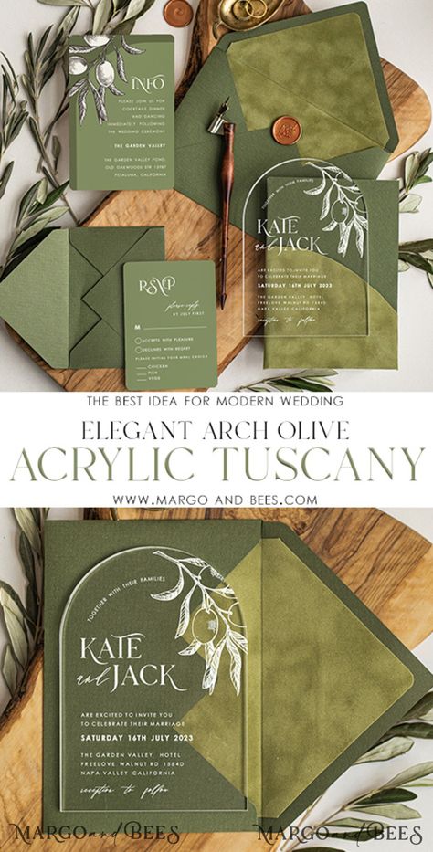 $9.00 Western Olive Green Wedding, Olive Green Invitations Weddings, Dark Green Wedding Invites, Fern Wedding Invitations, Brown Green Wedding Theme, Botanical Wedding Invite, Olive Green Wedding Invitations, Olive Theme Wedding, Olive Green Invitation