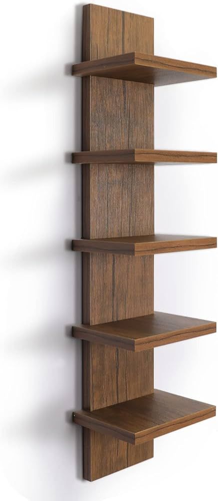 Amazon.com: Homaterial 5 Tier Wall Shelf Unit, Decorative Wall Mount Vertical Shelving,Modern Column Floating Shelves for Bedrooms, Bathrooms 5.5" x 7.2" x 31"(Rustic Brown) : Home & Kitchen Floating Hallway Shelf, Vertical Shelves Bedroom, Wooden Shelving Unit, Narrow Wall Shelf Ideas, Wall Stands Shelves, Floating Bedroom Shelves, Side Wall Shelves, Wall Mounted Book Shelf Ideas, Bookshelf Design Wall