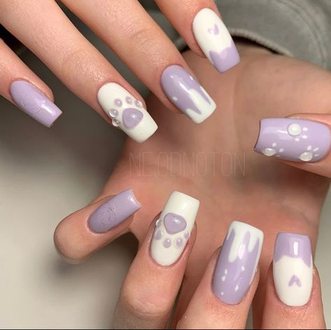 Purple Nail Art, Anime Nails, Pretty Gel Nails, Really Cute Nails, Cat Nails, Nails Desing, Funky Nails, Purple Nails, Cute Acrylic Nails