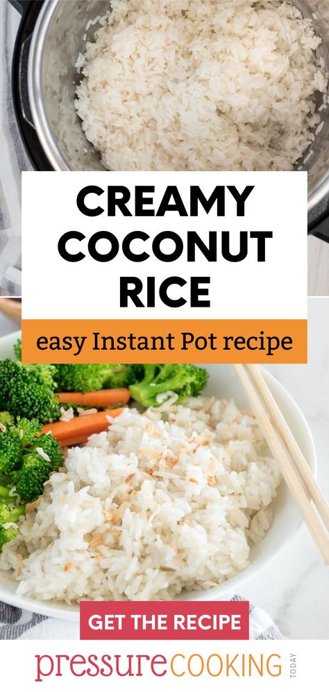 Coconut Rice Recipe for the Instant Pot via @PressureCook2da Instant Pot Coconut Rice, Coconut Jasmine Rice, Coconut Rice Recipe, Gluten Free Sides, Rice Side Dishes, Coconut Rice, Easy Instant Pot Recipes, Instant Pot Dinner Recipes, Instapot Recipes