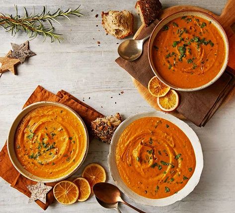 Slow-cooker pumpkin soup Vegetable Bouillon Powder, Slow Cooker Pumpkin Soup, Easy Pumpkin Soup, Chicken Rissoles, Vegetable Bouillon, Vegetarian Nutrition, Dried Chillies, Slow Cooker Pumpkin, Winter Cooking