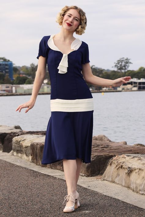 GracefullyVintage: The Perfect 1920s Nautical Day Dress 1920 Fashion Women Casual, 1920s Everyday Fashion, 1920s Summer Dress, 1920s Fashion Women Casual Day Dresses, 1920s Lower Class Fashion, 1920 Day Dress, 1920s Everyday Wear, 1920s Style Fitted Summer Dresses, Modern 1920s Fashion