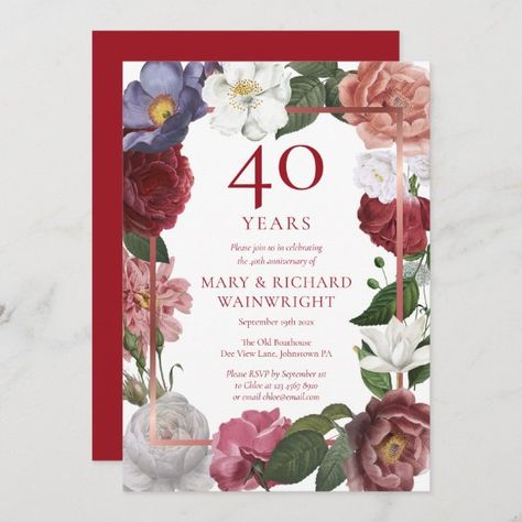 40th Ruby Wedding Anniversary Rose Garden Invitation 50 Golden Wedding Anniversary, Greenery Invitation, Rose Gold Wedding Invitations, Country Rose, Anniversary Invitation, Ruby Wedding Anniversary, Wedding Anniversary Celebration, 60 Wedding Anniversary, 40th Wedding Anniversary