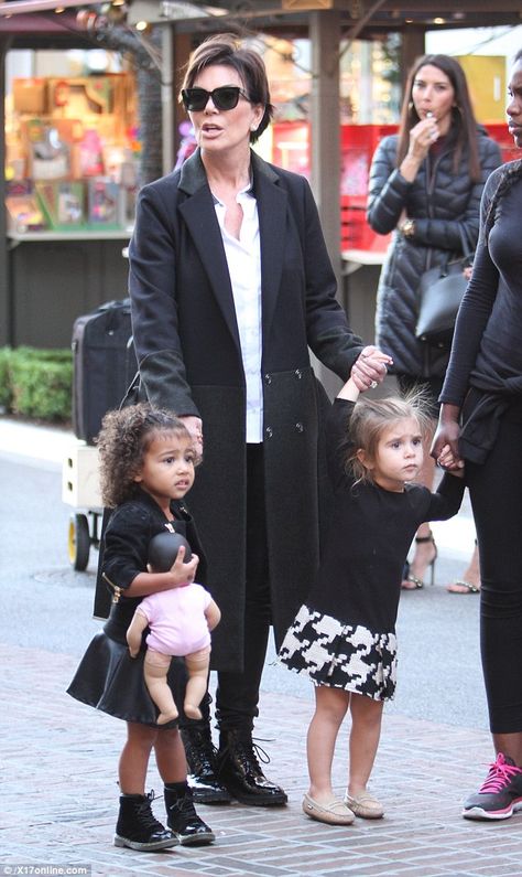 Look what she got: Perhaps North found something she liked for she was seen holding a life-sized baby doll in her arm while Penelope appeared doll-less North And Penelope, Dash Dolls, Jenner Kids, Jenner Girls, Penelope Disick, Kyle Jenner, Famous Kids, Kardashian Kids, Jenner Family