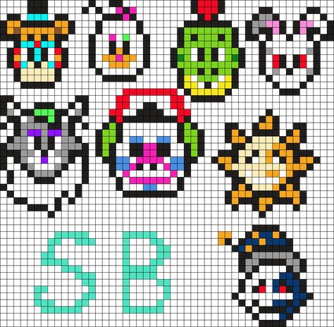 Sun And Moon Fnaf Perler Bead, Fnaf Fuse Beads, Fnaf Perler Beads Security Breach, Fnaf Pixel Art Grid Easy, Fnaf Sprites, Perler Bead Patterns Fnaf, Fnaf Perler Beads Pattern, Fnaf Pixel Art Grid, Fnaf Perler Beads