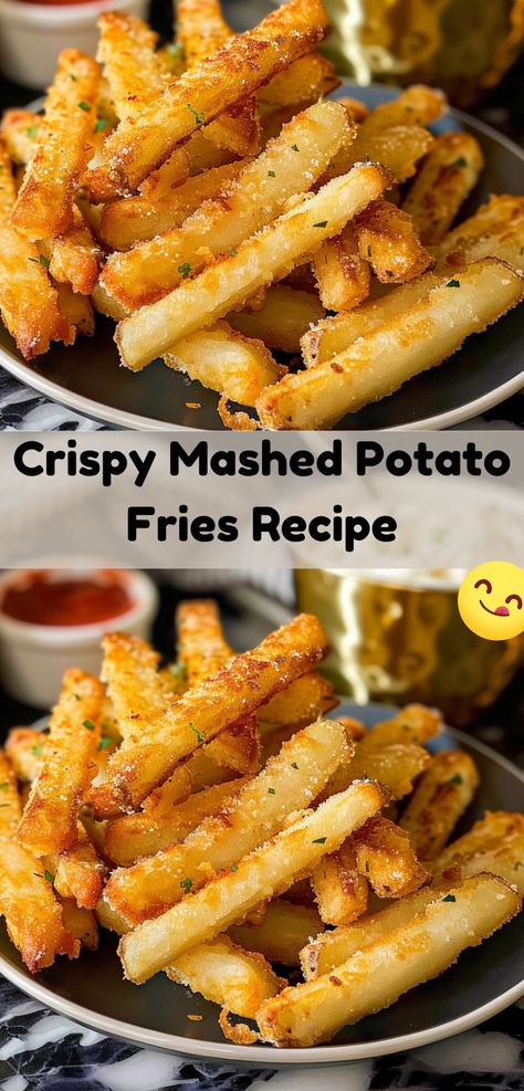 Delicious crispy mashed potato fries, a perfect side dish or snack for any meal. Mashed Potato French Fries, Mashed Potato Fries, Crispy Cream, Potatoes Fries, Fried Potatoes Recipe, Cheese Wontons, Cream Cheese Wontons, Fried Wontons, French Fried Potatoes