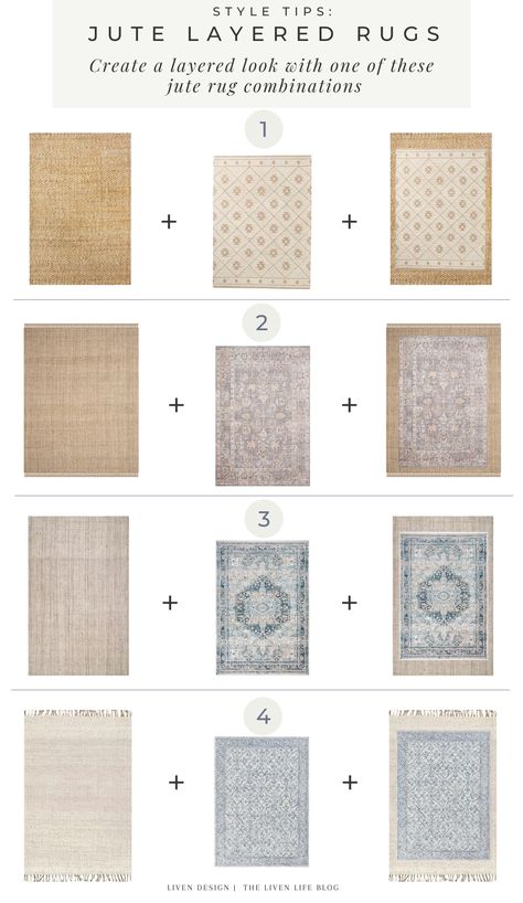 Layered Rug Dining Room, Layered Jute Rug, Layered Area Rugs, Layering Area Rugs, Layered Rugs Bedroom, Rug Combinations, Layered Rugs Living Room, Jute Rug Bedroom, Soft Jute Rugs