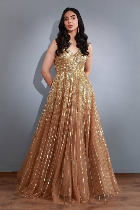 Gold Net Embroidered Sequin Bead Embroidered Bridal Gown Edition for Women Golden Gown, Net Gowns, Sewing Wedding Dress, Gown For Women, Party Wear Indian Dresses, Can Can, Tone On Tone, Sequin Beading, Buy Gold