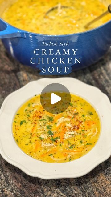 Taghrid Ahmad on Instagram: "Turkish Style Creamy Chicken Soup! (Tavuk Corbasi) 🥣 I had this in Cappadocia at a small family restaurant & fell in love I knew I had to come home & recreate 😍 for a soup so simple it packs a punch in flavour! The creamyness + tangyness from the yoghurt & lemon combined with shredded chicken & noodles is a combination that really works! Here’s the recipe 👇   Tavuk Corbasi (Turkish style creamy chicken soup)   2 breast fillets, poached & shredded (alternatively use 2 cups shredded chicken)   2 large carrots, grated  1 large onion, finely diced  3 crushed garlic  2 litres water, to start 1/2 cup vermicelli noodles  1 tablespoon chicken stock powder  3 tablespoons Greek yoghurt  2 heaped tablespoons plain flour  1 egg yolk  Juice of half a lemon  50g butter  1 Turkish Chicken Soup, Turkish Recipes Chicken, Greek Chicken Soup, Turkish Chicken, Healthy Mummy Recipes, Mummy Recipes, Soups Recipes, Chicken Paprikash, Healthy Mummy