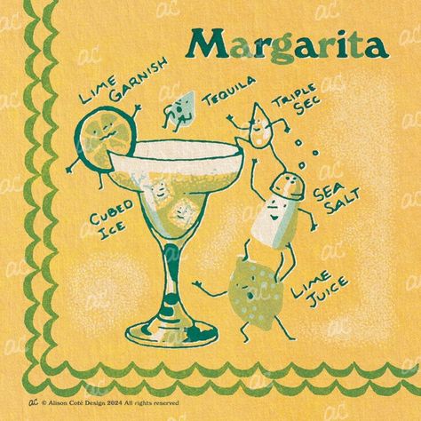 Margarita - Downloadable Cocktail Art | Patreon Cocktail Signs, Art Cocktail, Cocktail Illustration, Cooler Designs, Cocktails Sign, Dorm Posters, 1920s Style, Cocktail Art, Bar Art