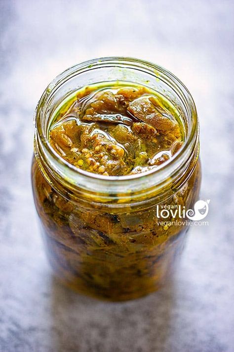 Spiced Pickled Eggplant or Achar Brinjal Pickle Recipe, Pickled Eggplant Arabic, Pickled Aubergine Recipe, Eggplant Pickle Recipe, Pickled Eggplant Recipes, Eggplant Chutney Recipes, How To Preserve Eggplant, Eggplant Preserve, Preserved Eggplant